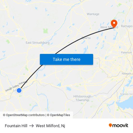 Fountain Hill to West Milford, Nj map