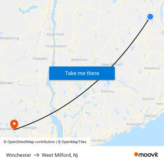 Winchester to West Milford, Nj map