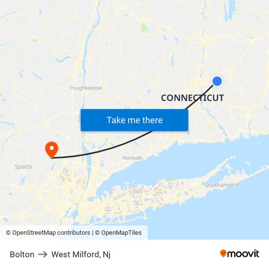 Bolton to West Milford, Nj map