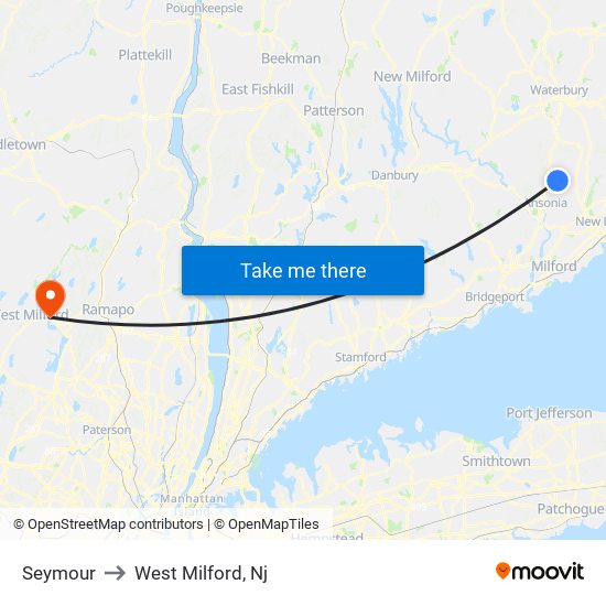 Seymour to West Milford, Nj map