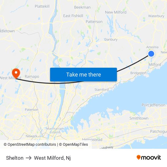 Shelton to West Milford, Nj map