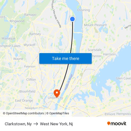 Clarkstown, Ny to West New York, Nj map