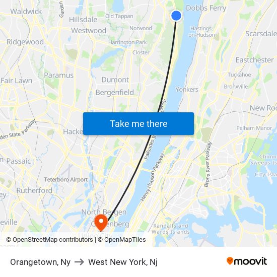 Orangetown, Ny to West New York, Nj map