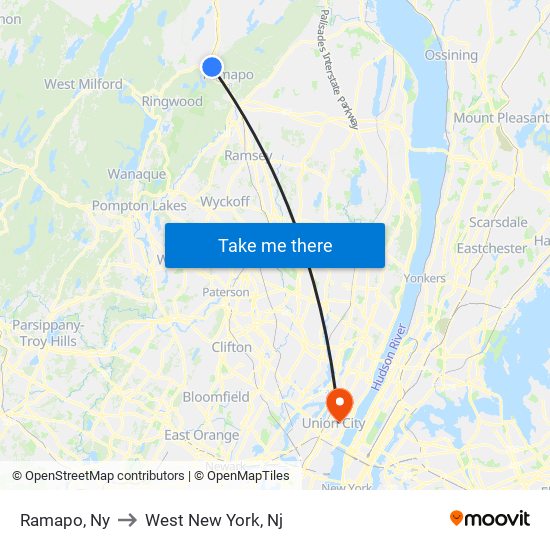 Ramapo, Ny to West New York, Nj map