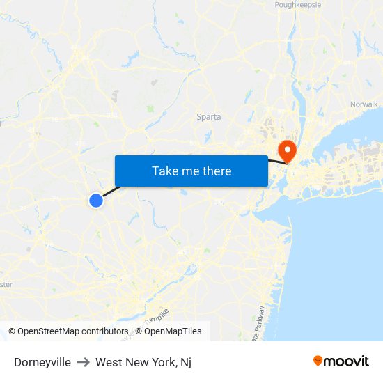 Dorneyville to West New York, Nj map