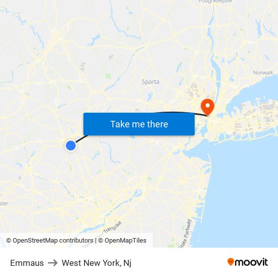 Emmaus to West New York, Nj map
