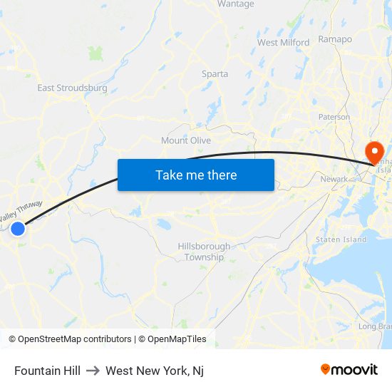 Fountain Hill to West New York, Nj map