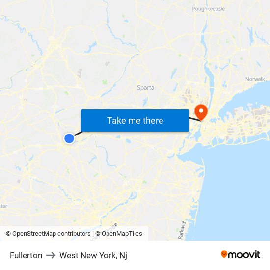 Fullerton to West New York, Nj map