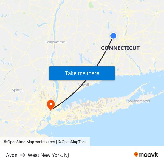 Avon to West New York, Nj map