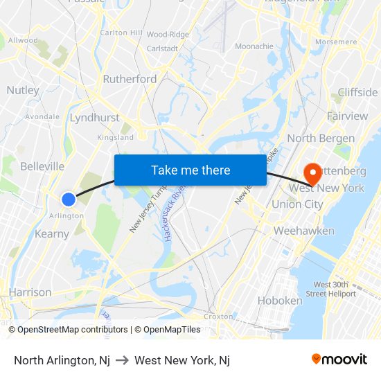 North Arlington Nj Map North Arlington, Nj To West New York, Nj, New York - New Jersey With Public  Transportation