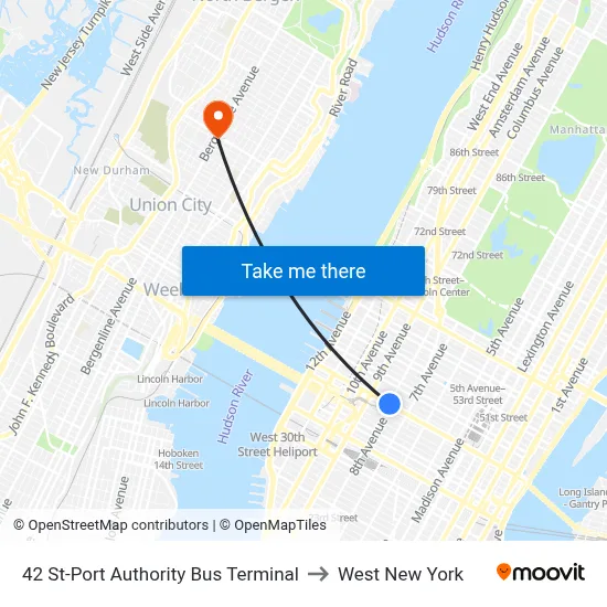 42 St-Port Authority Bus Terminal to West New York map