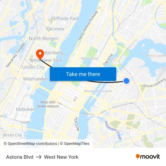 Astoria Blvd to West New York map