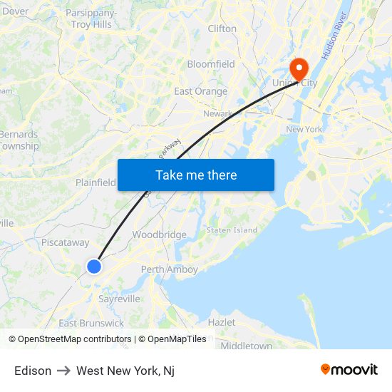 Edison to West New York, Nj map