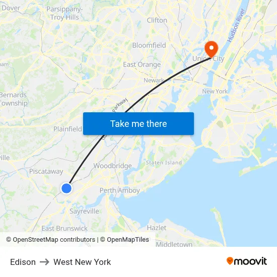 Edison to West New York map