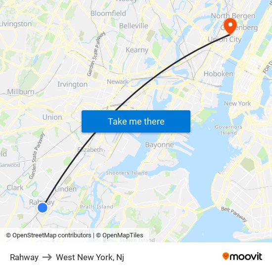 Rahway to West New York, Nj map