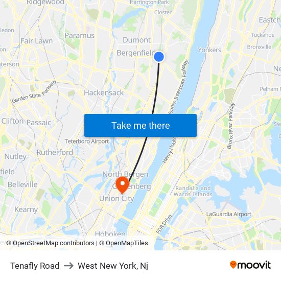 Tenafly Road to West New York, Nj map