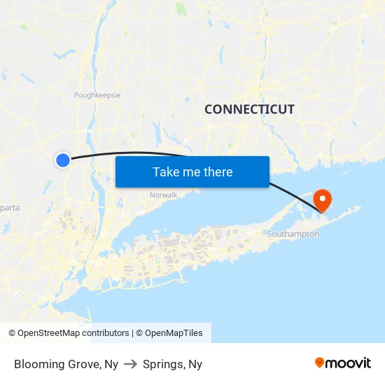 Blooming Grove to Springs, Ny map