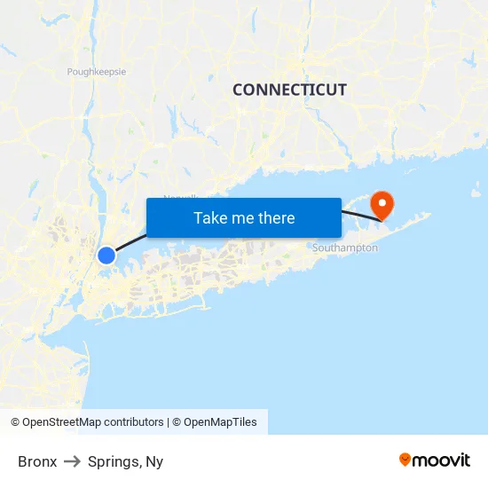 Bronx to Springs, Ny map