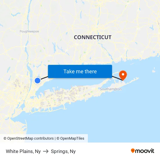 White Plains to Springs, Ny map