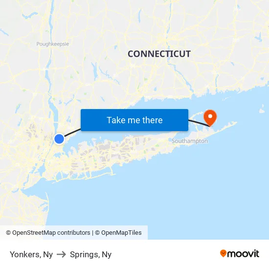 Yonkers to Springs, Ny map
