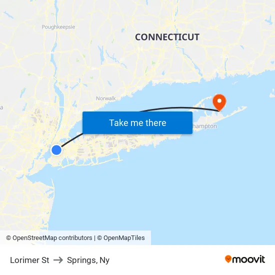 Lorimer St to Springs, Ny map