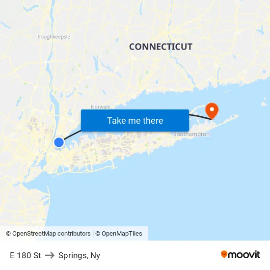 E 180 St to Springs, Ny map