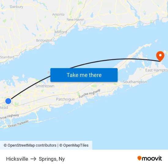 Hicksville to Springs, Ny map