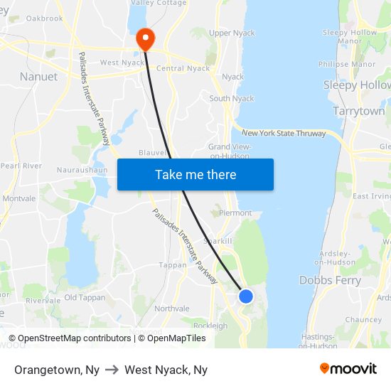 Orangetown, Ny to West Nyack, Ny map