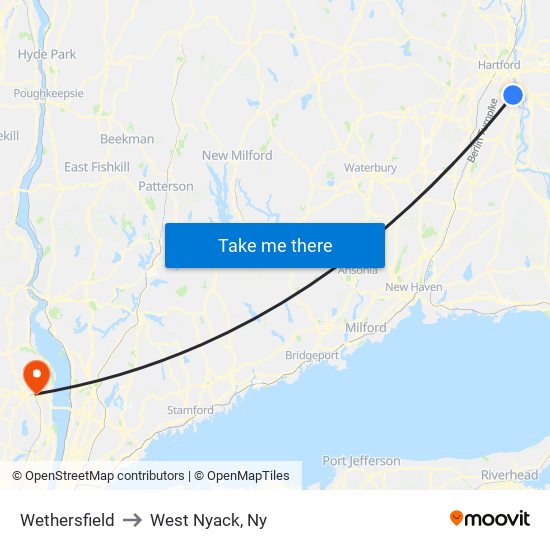 Wethersfield to West Nyack, Ny map