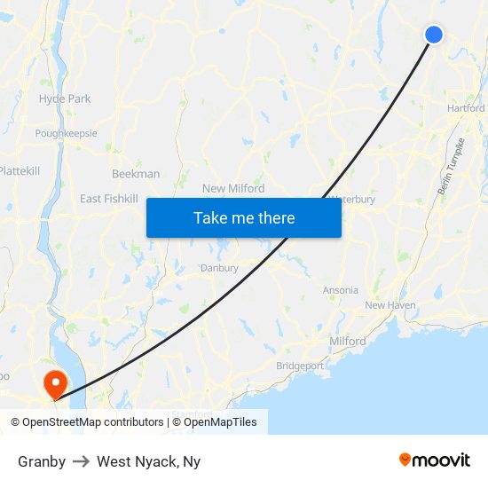 Granby to West Nyack, Ny map