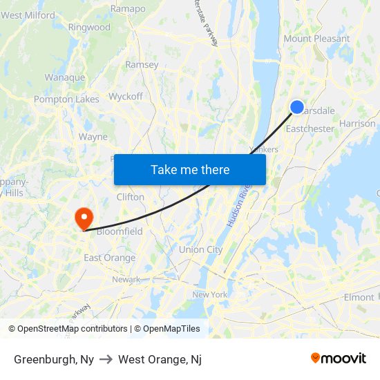 Greenburgh, Ny to West Orange, Nj map