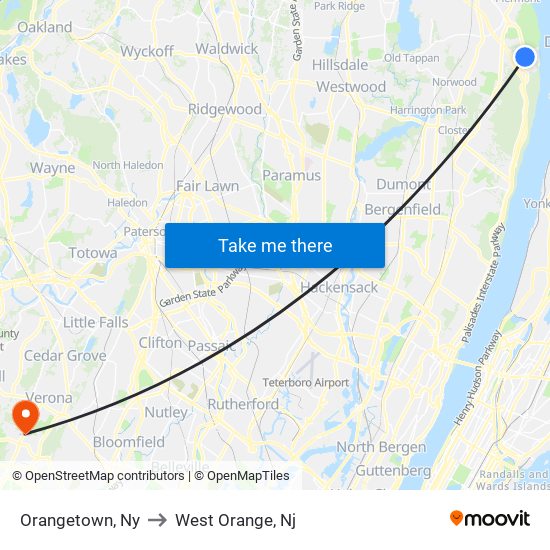 Orangetown, Ny to West Orange, Nj map