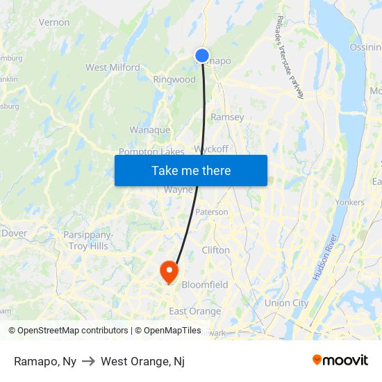 Ramapo, Ny to West Orange, Nj map