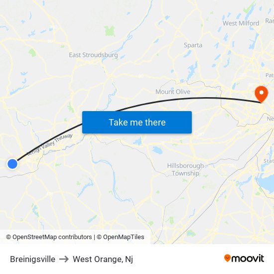 Breinigsville to West Orange, Nj map