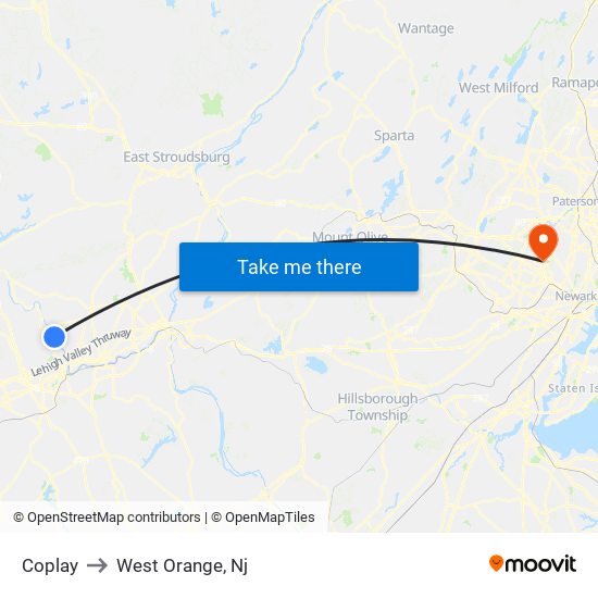 Coplay to West Orange, Nj map