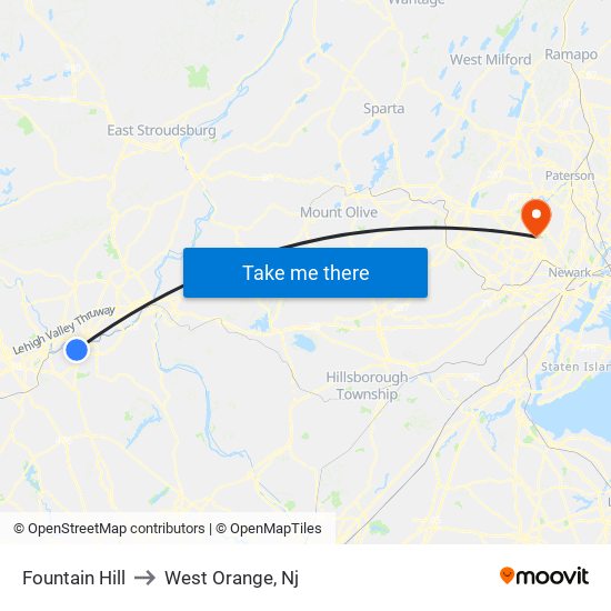 Fountain Hill to West Orange, Nj map