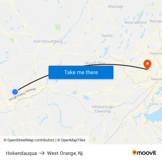 Hokendauqua to West Orange, Nj map