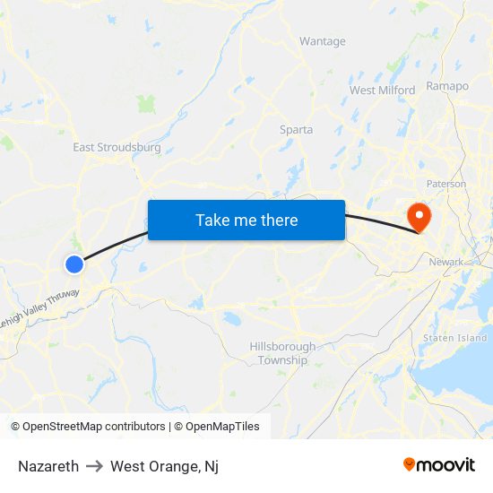 Nazareth to West Orange, Nj map