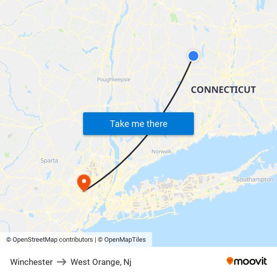 Winchester to West Orange, Nj map