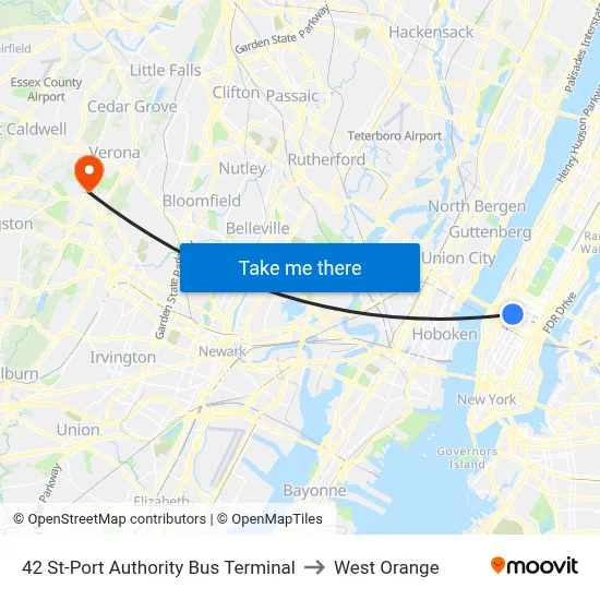 42 St-Port Authority Bus Terminal to West Orange map