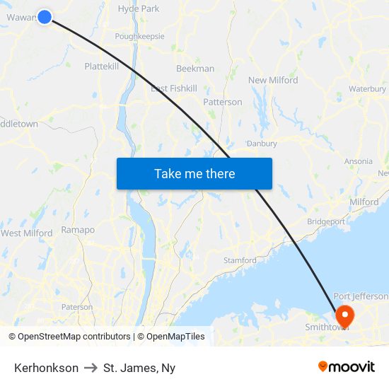 Kerhonkson to St. James, Ny map