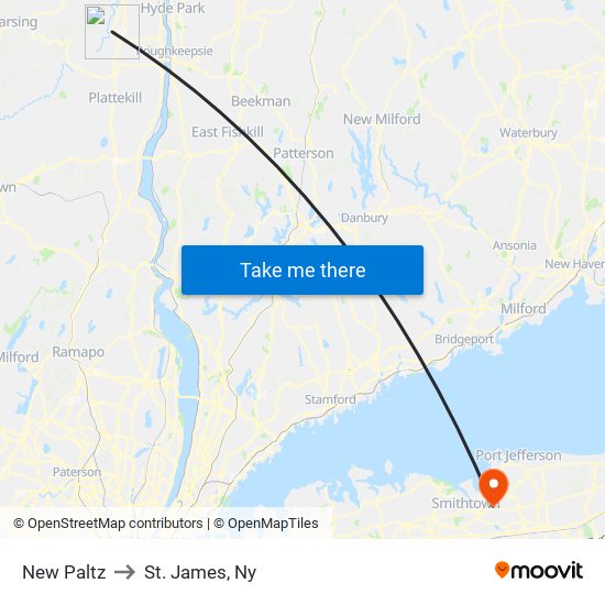 New Paltz to St. James, Ny map