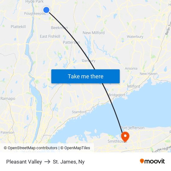 Pleasant Valley to St. James, Ny map