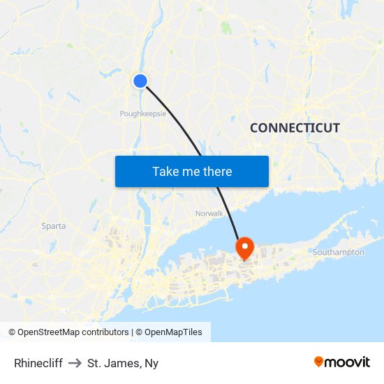 Rhinecliff to St. James, Ny map