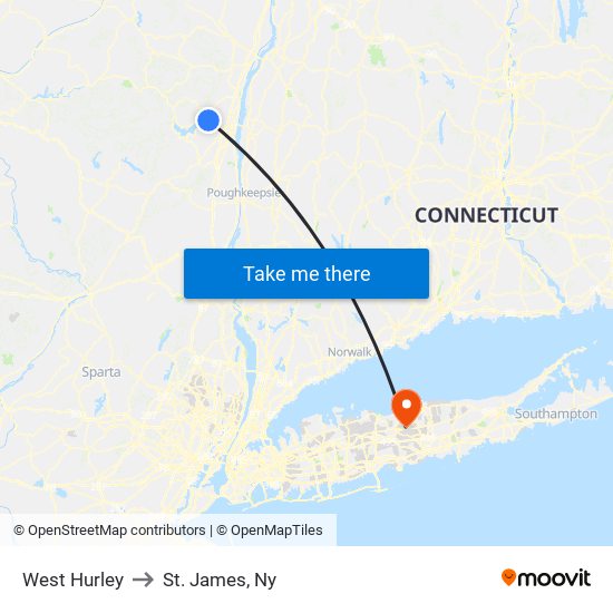West Hurley to St. James, Ny map
