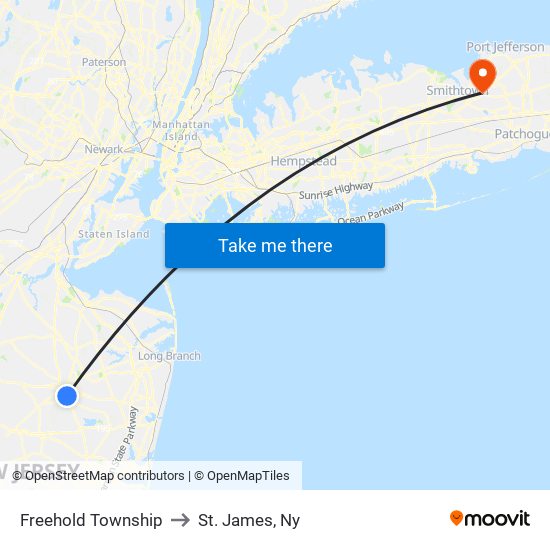 Freehold Township to St. James, Ny map