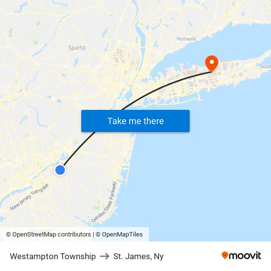 Westampton Township to St. James, Ny map