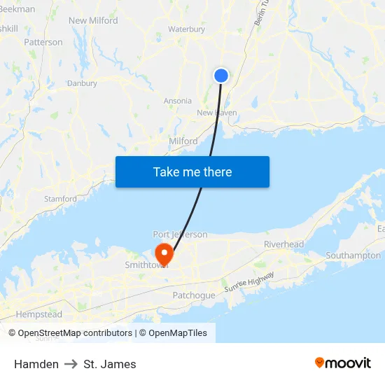 Hamden to St. James map