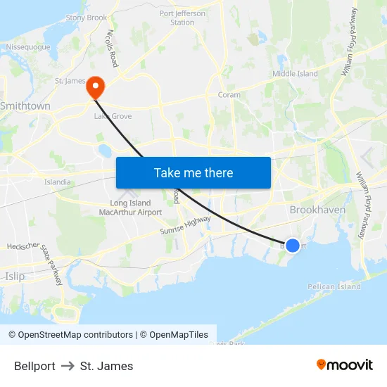 Bellport to St. James map