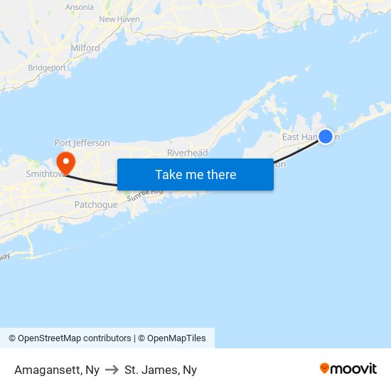 Amagansett, Ny to St. James, Ny map
